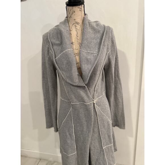 Indigenous Womens Gray 100% Organic Cotton Shell Button Lightweight Cardigan M - Picture 5 of 15
